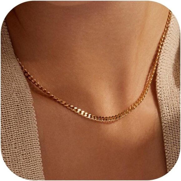 Jewelry - 14K Gold Cuban Chain Plated 925 Silver Chain Necklace 14-20 Dainty Choker Women